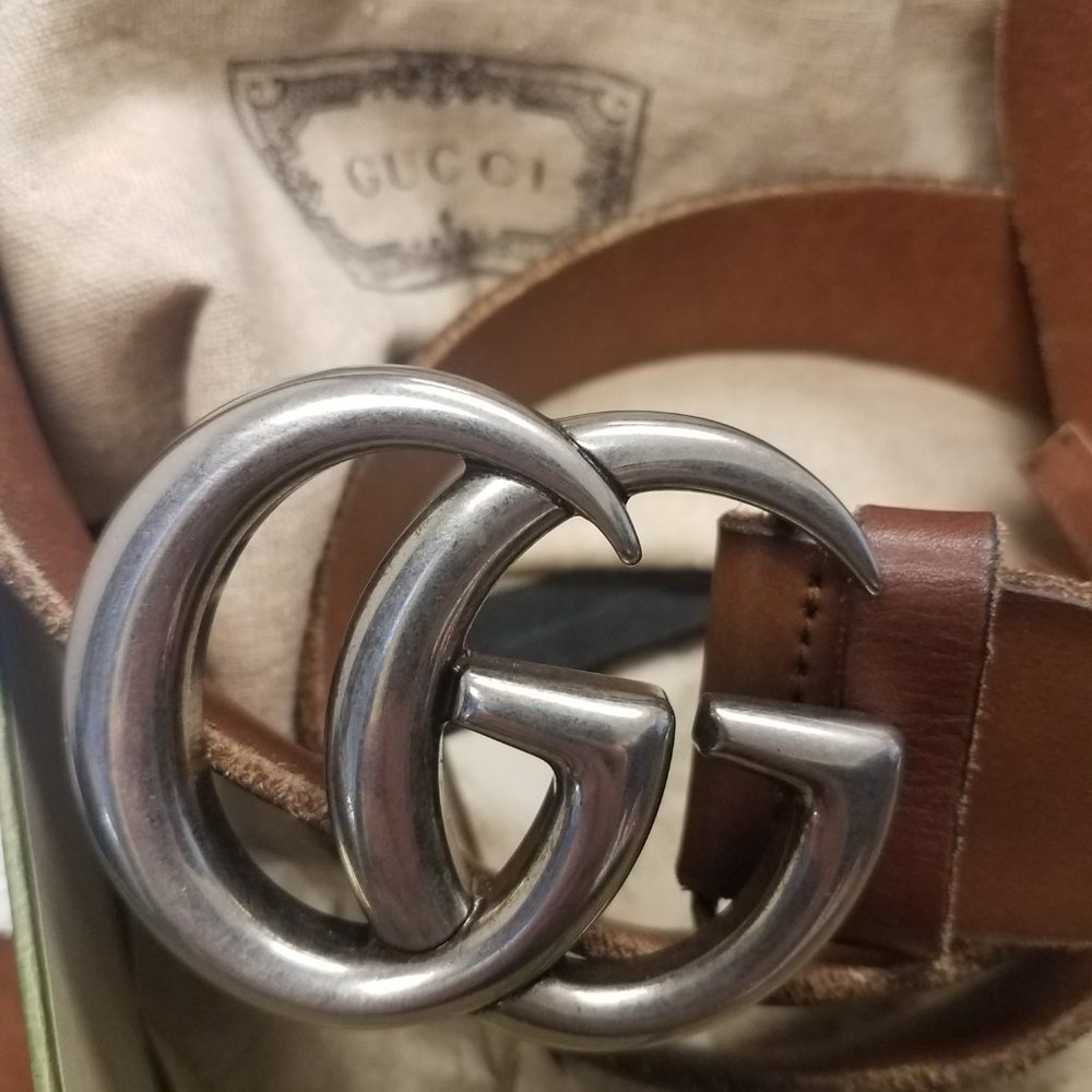 Gucci Brown Marmont Wide Belt - Size 100